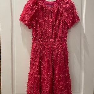 Anthropologie Hot Pink Flower Appliqué Special Occasion Dress Size S